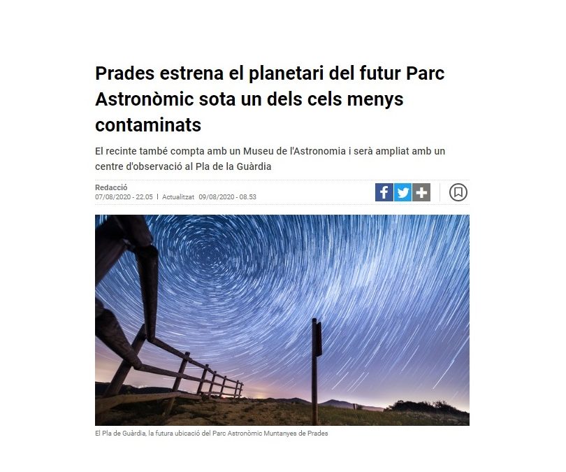 Prades estrena el planetari del futur Parc Astronòmic sota un dels cels menys contaminats