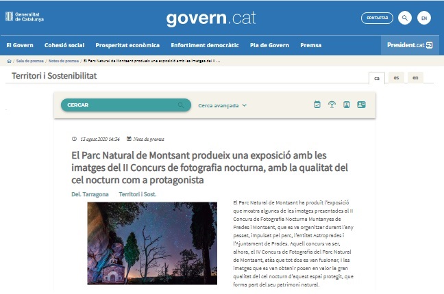 El Parc Natural de Montsant produeix una exposició amb les imatges del II Concurs de fotografia nocturna, amb la qualitat del cel nocturn com a protagonista